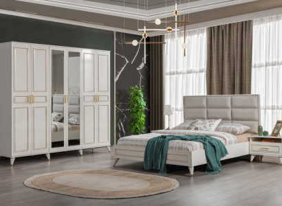 Weiße Schlafzimmer Möbel Holz Glasschrank Textil Doppelbett Nachttische